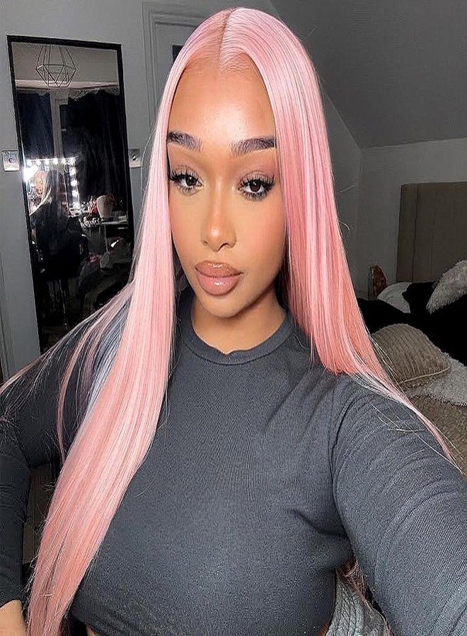 BrownBomb Straight Lace Front Wig Pre Plucked, Synthetic Lace Front Wig Pre Plucked, HD Glueless Wigs 13X5X1 Lace Wigs for Women 180 Density 26inch (26, Pink) - Image 1